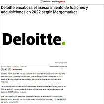 Deloitte encabeza el asesoramiento de fusiones y adquisiciones en 2022 segn Mergemarket
